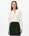 Brooks Brothers Concealed-placket Blouse In Crepe In White