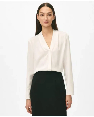 Brooks Brothers Concealed-placket Blouse In Crepe In White