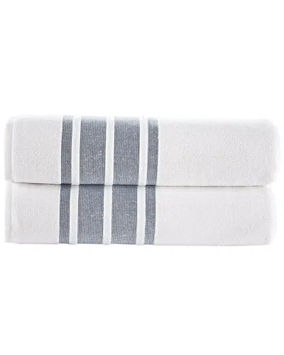 Brooks Brothers Contrast Border 2pc Bath Sheets In Navy
