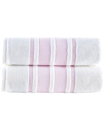 Brooks Brothers Contrast Border 2pc Bath Towels In Pink