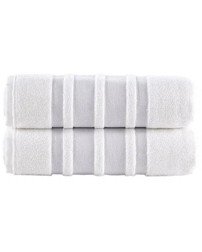 Brooks Brothers Contrast Border 2pc Hand Towels In Silver