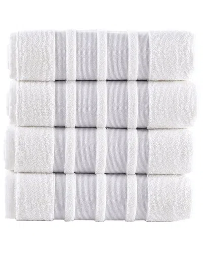 Brooks Brothers Contrast Border 4pc Hand Towels In Silver