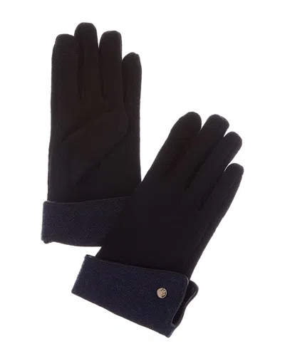 Brooks Brothers Contrast Cuff Knit Leather-trim Wool-blend Gloves In Black