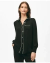 Brooks Brothers Contrast Detail Blouse In Silk Georgette In Black