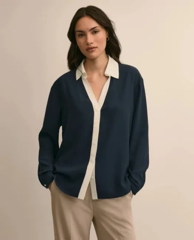 Brooks Brothers Contrast-tipping Blouse In Blue