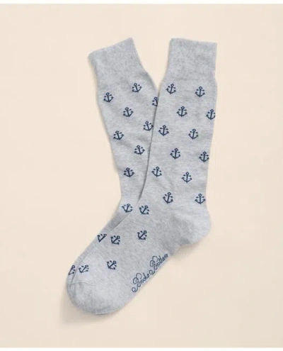 Brooks Brothers Cotton Blend Anchor Motif Socks In Light Grey