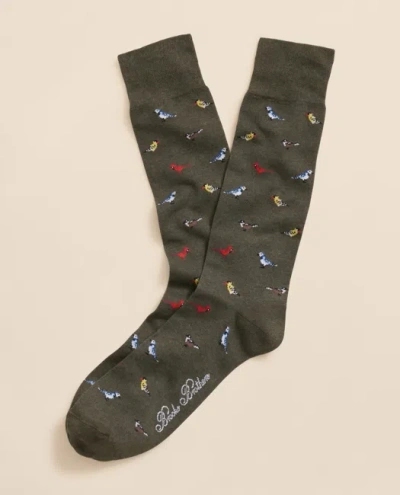Brooks Brothers Cotton-blend Bird Motif Socks In Green