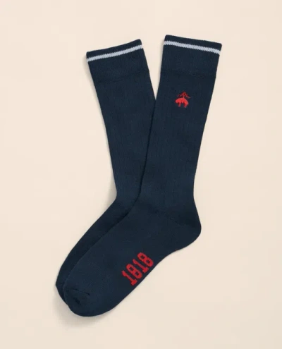 Brooks Brothers Cotton Blend Contrast Tipped Ribbed Socks With Golden Fleece Embroidery In Blue