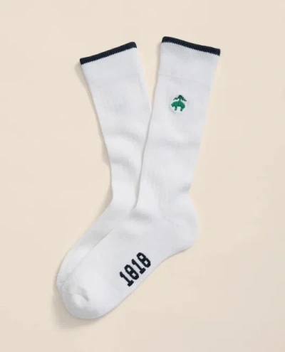 Brooks Brothers Cotton Blend Contrast Tipped Ribbed Socks With Golden Fleece Embroidery In White
