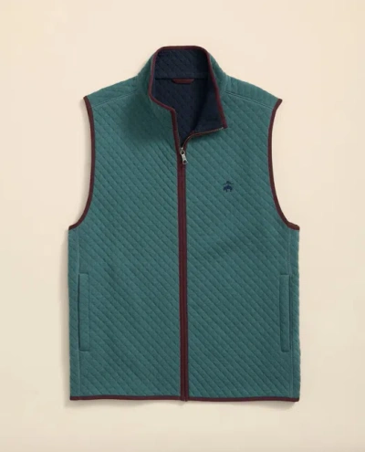 Brooks Brothers Cotton-blend Diamond-quilted Full-zip Vest Shirt In Green