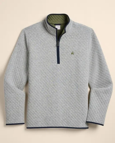Brooks Brothers Cotton Blend Diamond-quilted Quarter-zip Shirt In Gray