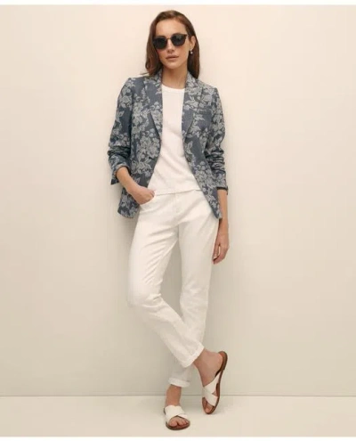 Brooks Brothers Cotton Blend Floral Jacquard Peak Lapel Jacket In Blue