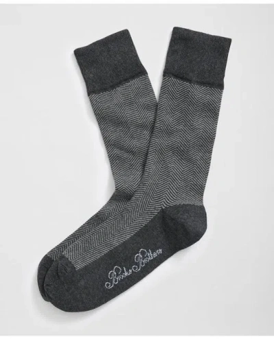 Brooks Brothers Cotton Blend Herringbone Socks In Charcoal