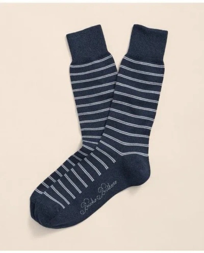 Brooks Brothers Cotton Blend Marled Double Stripe Socks In Navy