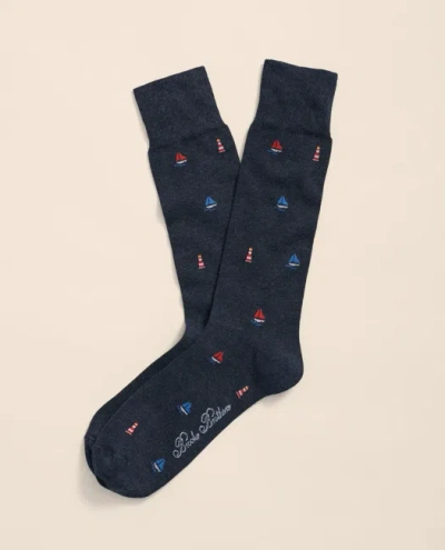 Brooks Brothers Cotton Blend Nautical Motif Socks In Blue