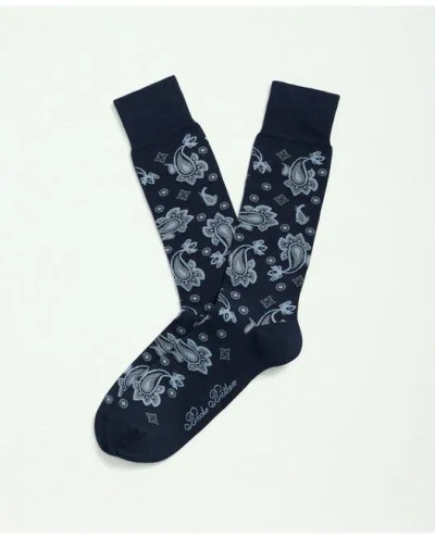 Brooks Brothers Cotton Blend Paisley Socks In Navy