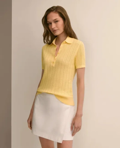 Brooks Brothers Cotton Blend Pointelle Polo Sweater In Light Yellow