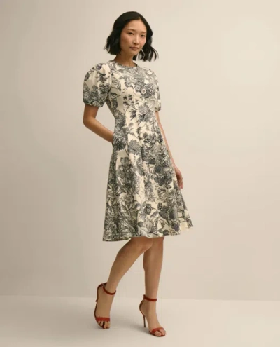 Brooks Brothers Cotton Blend Puff-sleeve Floral Print Dress In Multi