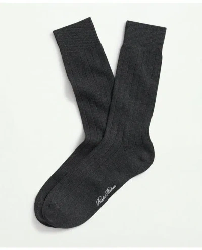 Brooks Brothers Cotton Blend Ribbed Crew Socks In Charcoal