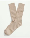 Brooks Brothers Cotton Blend Ribbed Crew Socks In Khaki