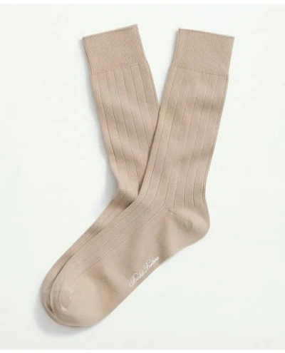 Brooks Brothers Cotton Blend Ribbed Crew Socks In Khaki
