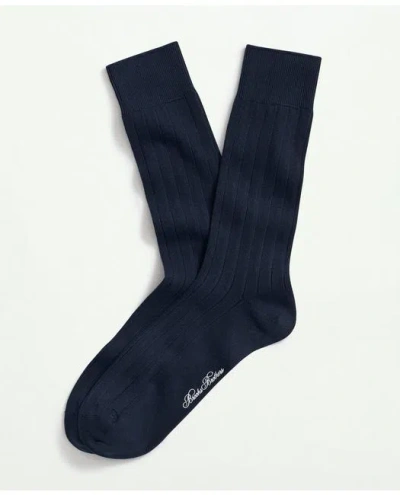 Brooks Brothers Cotton Blend Ribbed Crew Socks | Navy