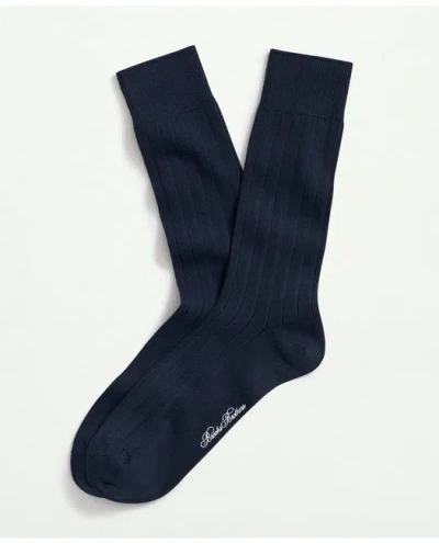 Brooks Brothers Cotton Blend Ribbed Crew Socks In Navy