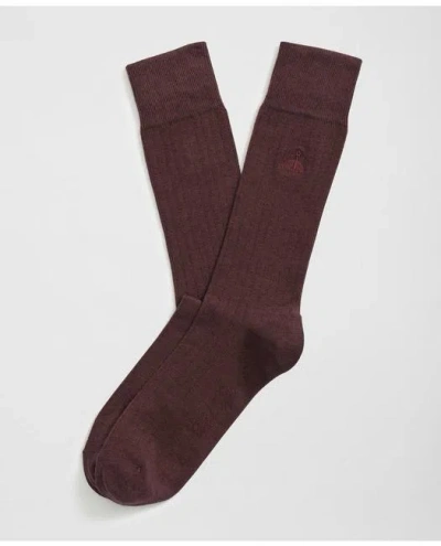 Brooks Brothers Cotton Blend Ribbed Socks In Burgundy