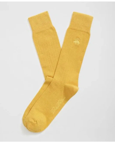 Brooks Brothers Cotton Blend Ribbed Socks In Gold