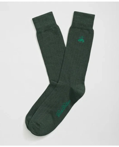 Brooks Brothers Cotton Blend Ribbed Socks In Green