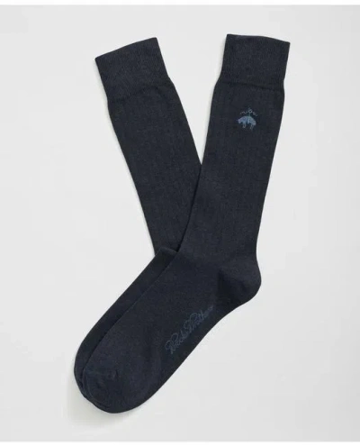 Brooks Brothers Cotton Blend Ribbed Socks In Navy