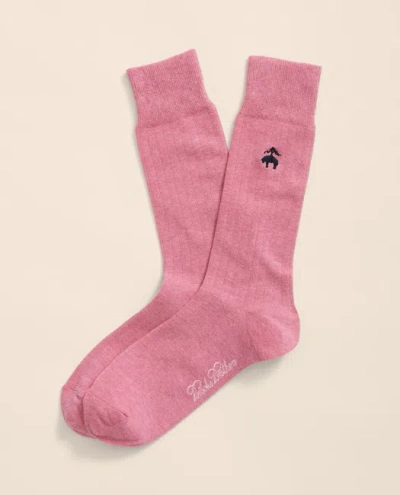 Brooks Brothers Cotton Blend Ribbed Socks With Embroidered Golden Fleece In Pink