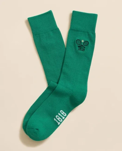 Brooks Brothers Cotton Blend Ribbed Socks With Embroidered Tennis Racquets In Green