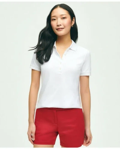 Brooks Brothers Cotton Blend Scalloped Pique Polo Shirt | White | Size Medium