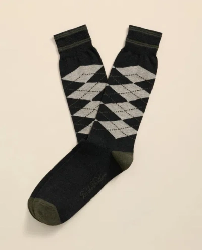 Brooks Brothers Cotton-blend Tipped Argyle Socks In Black