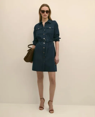 Brooks Brothers Cotton Blend Twill Belted Shirt Dress In Blue