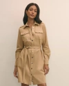 Brooks Brothers Cotton Blend Twill Belted Shirt Dress In Brown