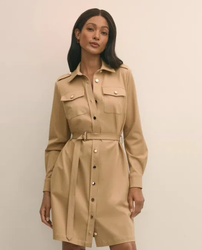 Brooks Brothers Cotton Blend Twill Belted Shirt Dress In Brown