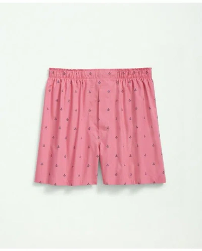 Brooks Brothers Cotton Broadcloth Anchor Print Boxers In Light Red
