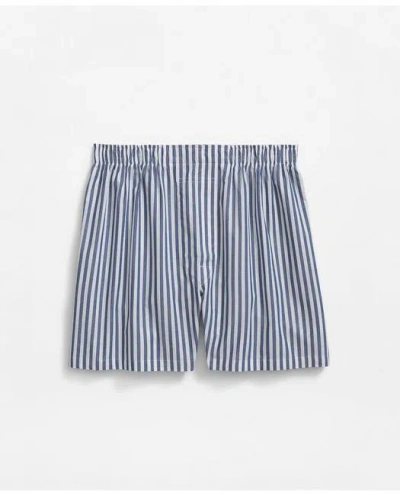 Brooks Brothers Cotton Broadcloth Butcher-stripe Boxers In Blue