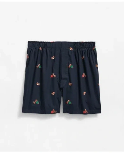 Brooks Brothers Cotton Broadcloth Chipmunk-pattern Boxers In Navy