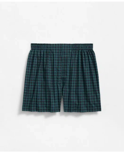 Brooks Brothers Cotton Broadcloth Foulard Boxers In Teal,navy