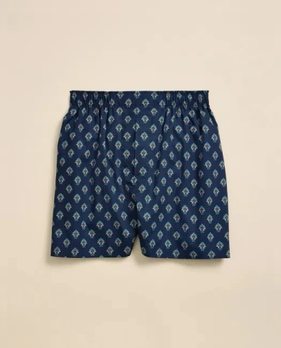Brooks Brothers Cotton Broadcloth Geometric Print Boxers In Blue