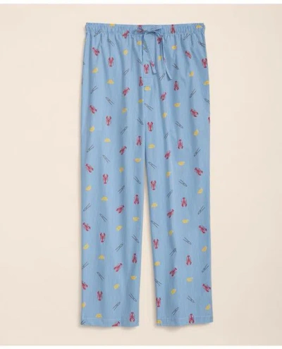 Brooks Brothers Cotton Broadcloth Lobster Motif Lounge Pants In Blue