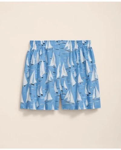 Brooks Brothers Cotton Broadcloth Sailing Race Motif Boxers In Light Blue