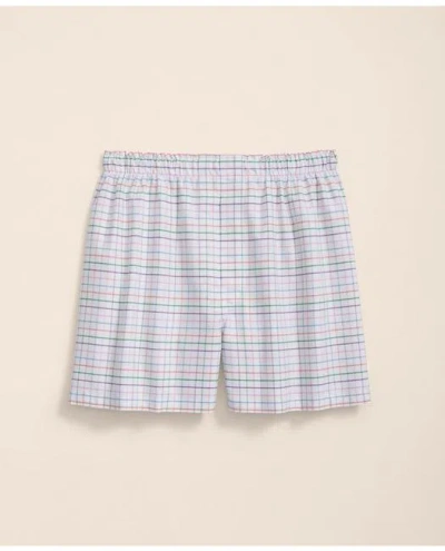 Brooks Brothers Cotton Broadcloth Tattersall Boxers In White