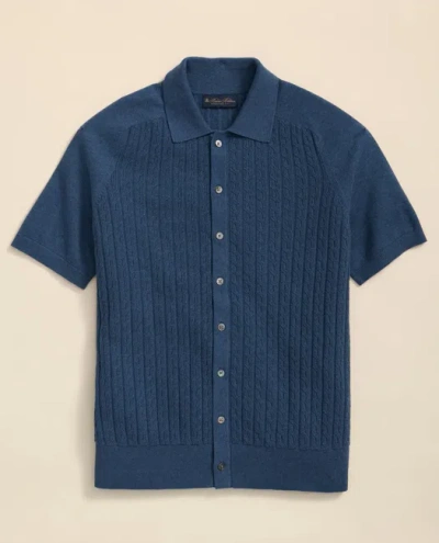 BROOKS BROTHERS COTTON CABLE-KNIT SHORT-SLEEVE POLO SWEATER SHIRT