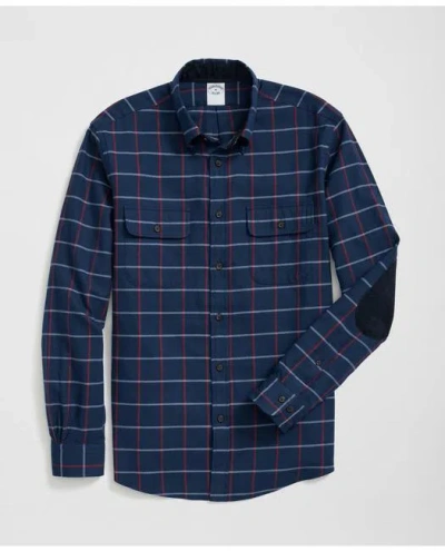 Brooks Brothers Cotton-cashmere Sport Shirt In Windowpane Flannel In Navy