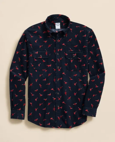 Brooks Brothers Cotton Corduroy Polo Button-down Collar Pheasant Sport Shirt In Blue