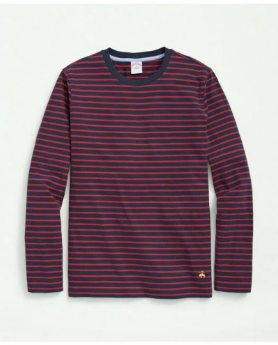 Brooks Brothers Cotton Crewneck Striped Long-sleeve T-shirt In Red,navy